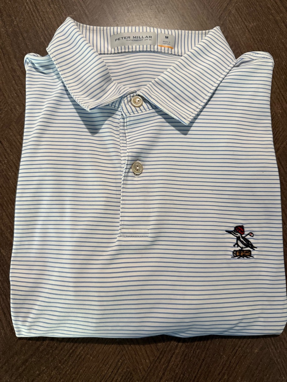 Peter Millar Men’s Featherweight White w/Light Blue Stripes Polo Shirt UPF 50+